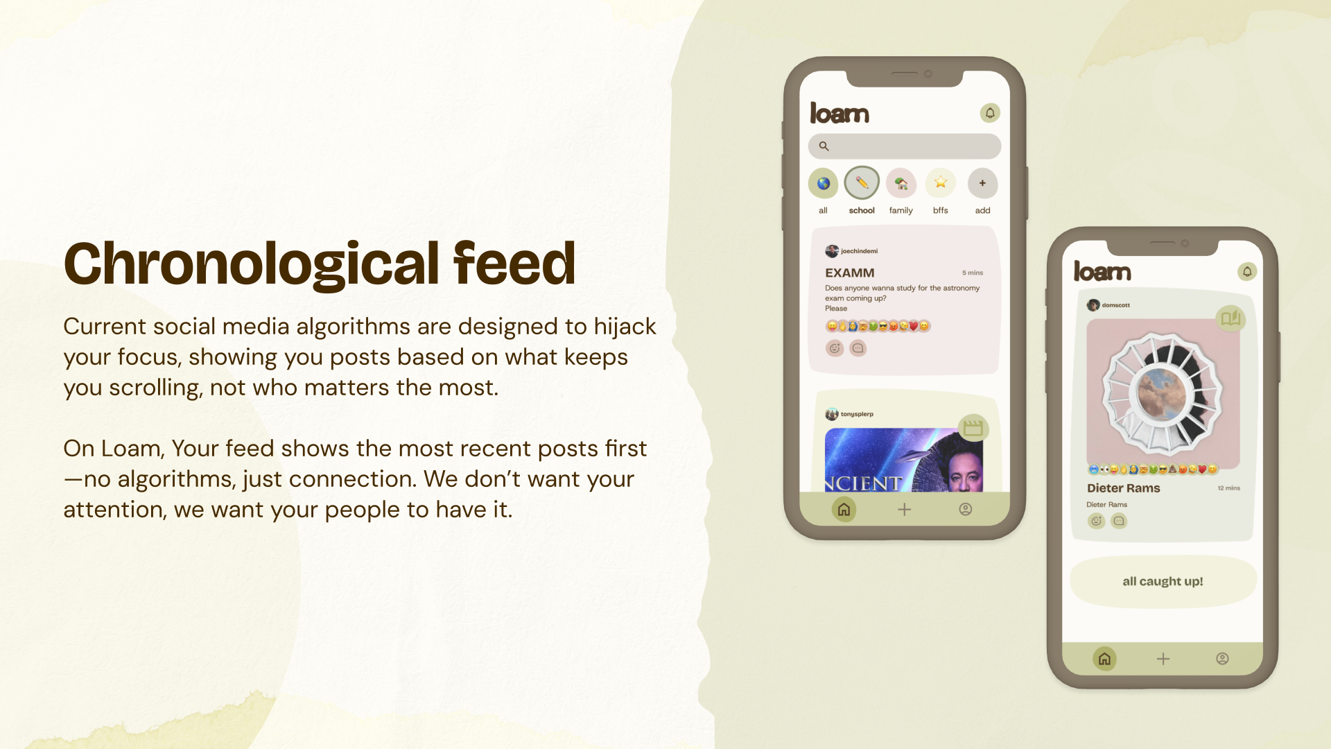 Loam chronological feed interface