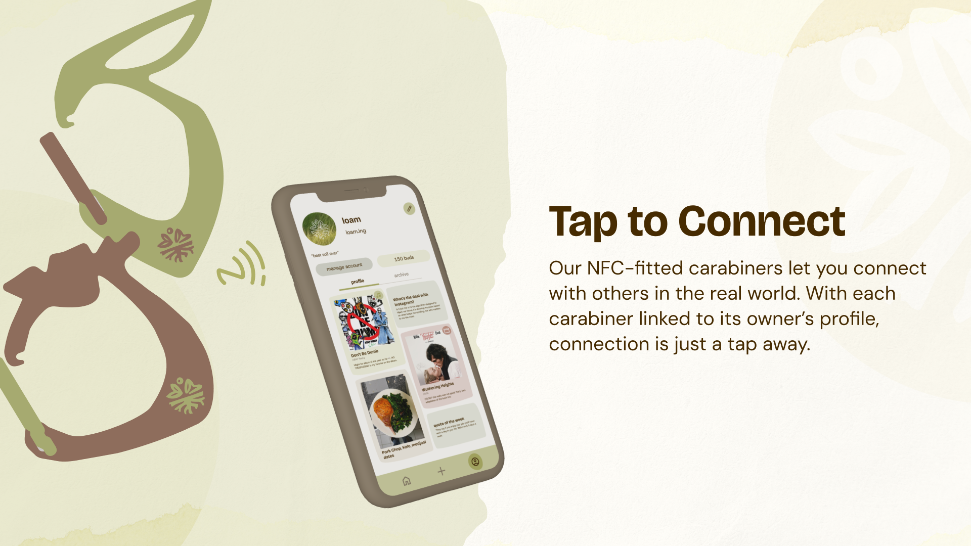 Loam NFC carabiner tap to connect