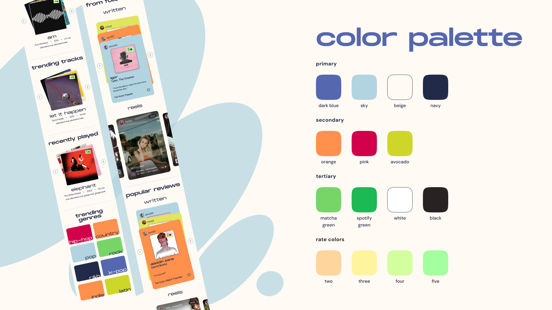 VinylCircle primary, secondary, tertiary, and rating color palette