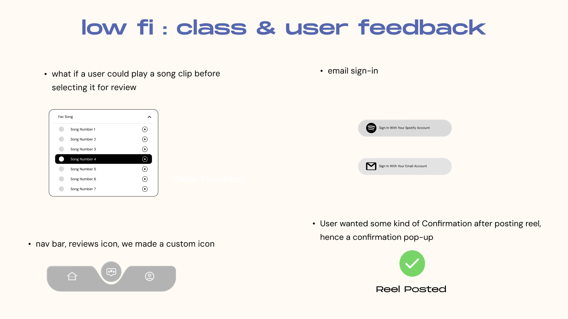 VinylCircle low-fidelity design changes from class and user feedback