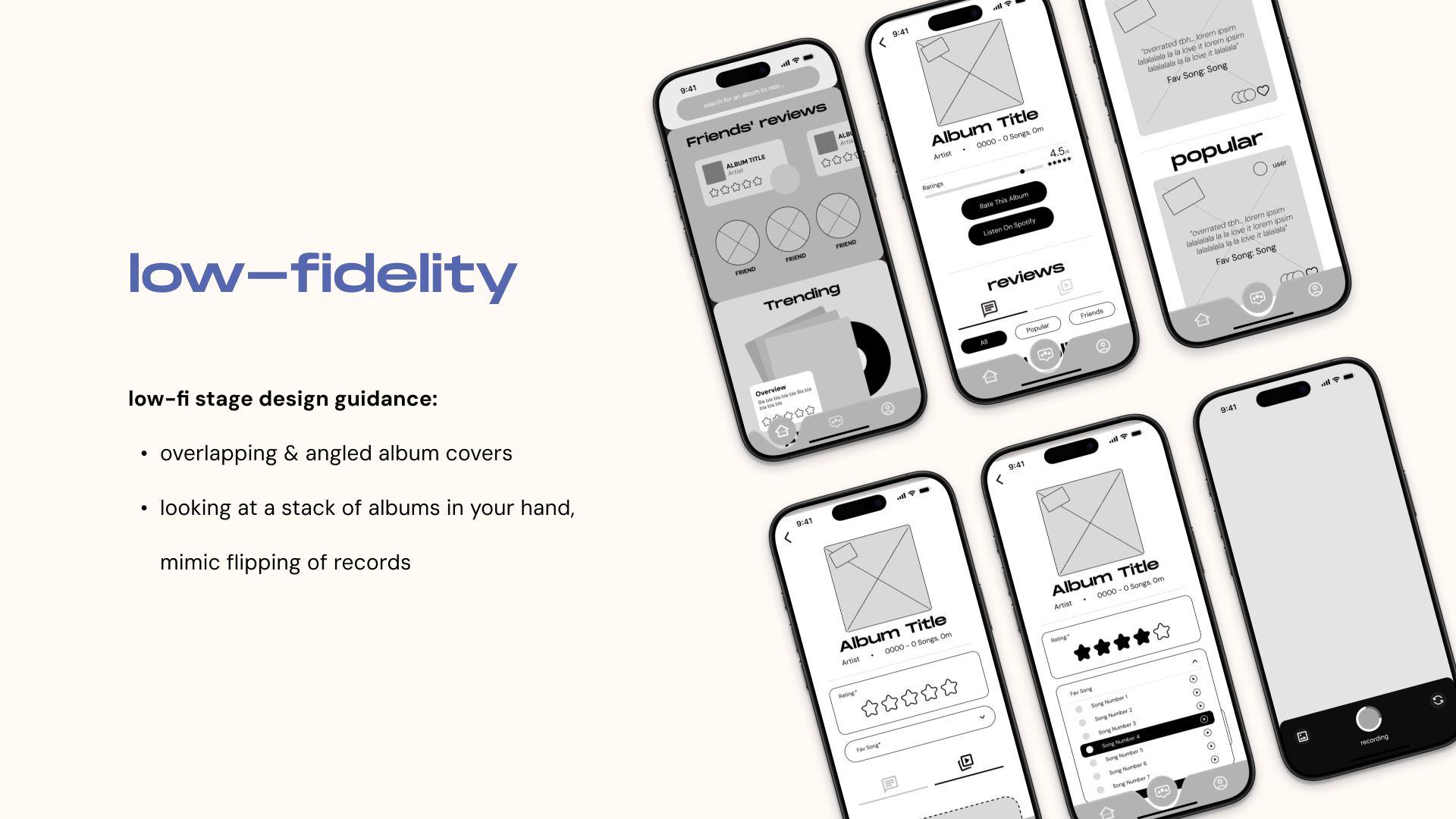 VinylCircle low-fidelity screens