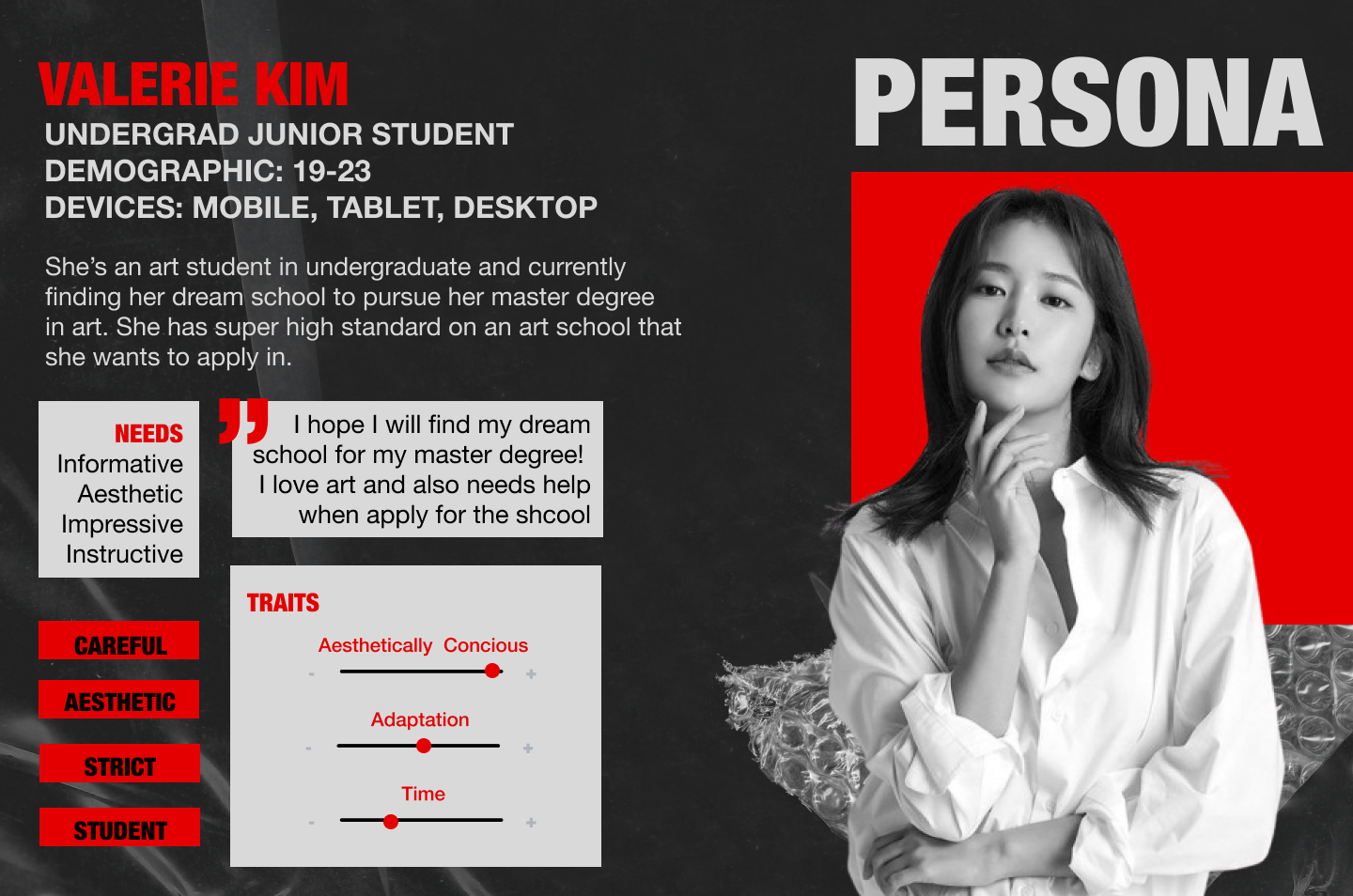 Yale SOA user persona, Valerie Kim